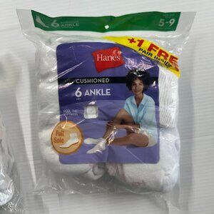 Hanes Womens Ankle Cushioned Socks 6 Pairs Size 5-9 White